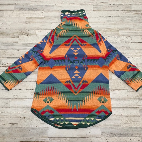 Chaps Soft SweaterColorful Aztec Women's Medium Cowl Neck 100% Cotton Knit - Picture 5 of 8